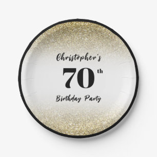 Modern Black and Gold 70th Birthday Party Custom  Paper Plate