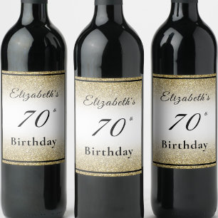 Modern Black and Gold 70th Birthday Party Custom  Wine Label