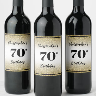 Modern Black and Gold 70th Birthday Party Custom  Wine Label