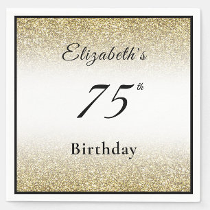 Modern Black and Gold 75th Birthday Party Custom Napkin