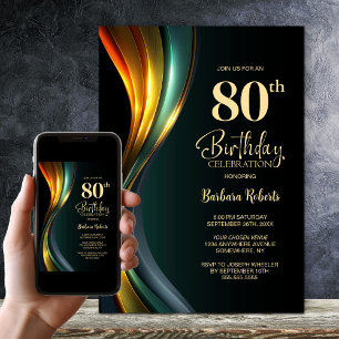 Modern Black and Gold 80th Birthday Party Invitation