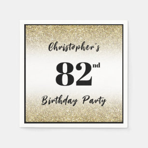 Modern Black and Gold 82nd Birthday Party Custom Napkin