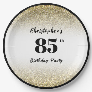Modern Black and Gold 85th Birthday Party Custom Paper Plate
