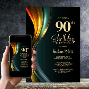 Modern Black and Gold 90th Birthday Party Invitation