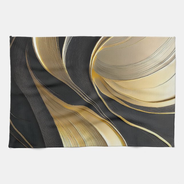 Modern Black and Gold Abstract Luxury- Tea Towel (Horizontal)