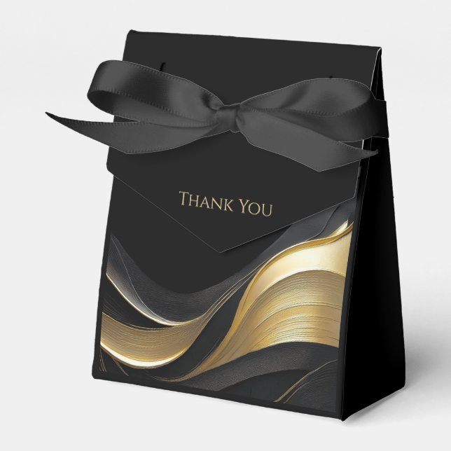 Modern Black and Gold Abstract Wedding Favour Box (Front Side)