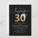 Modern black and gold adult surprise 30th birthday invitation<br><div class="desc">Modern Shhh, it's a surprise 30th birthday party invitation features stylish script and faux gold glitter number 30 and your party details on black background colour, simple and elegant, great surprise adult milestone birthday invitation for men and women. the black background colour can be changed to any colour of your...</div>