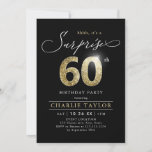 Modern black and gold adult surprise 60th birthday invitation<br><div class="desc">Modern Shhh, it's a surprise 60th birthday party invitation features stylish script and faux gold glitter number 60 and your party details on black background colour, simple and elegant, great surprise adult milestone birthday invitation for men and women. the black background colour can be changed to any colour of your...</div>