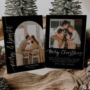 Modern Black and Gold Arch Photo Family Christmas