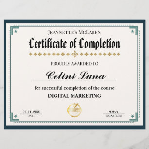 Modern Black and Gold Certificate of Completion