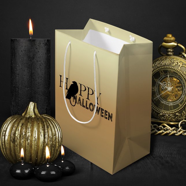 Modern Black And Gold Chic Adult Halloween Medium Gift Bag (black and gold halloween treats gift bag)
