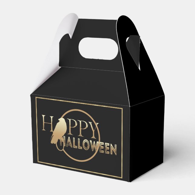 Modern Black And Gold Chic Adult Halloween Theme Favour Box (Front Side)
