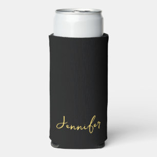 Modern Black And Gold Chic Script Personalised Seltzer Can Cooler