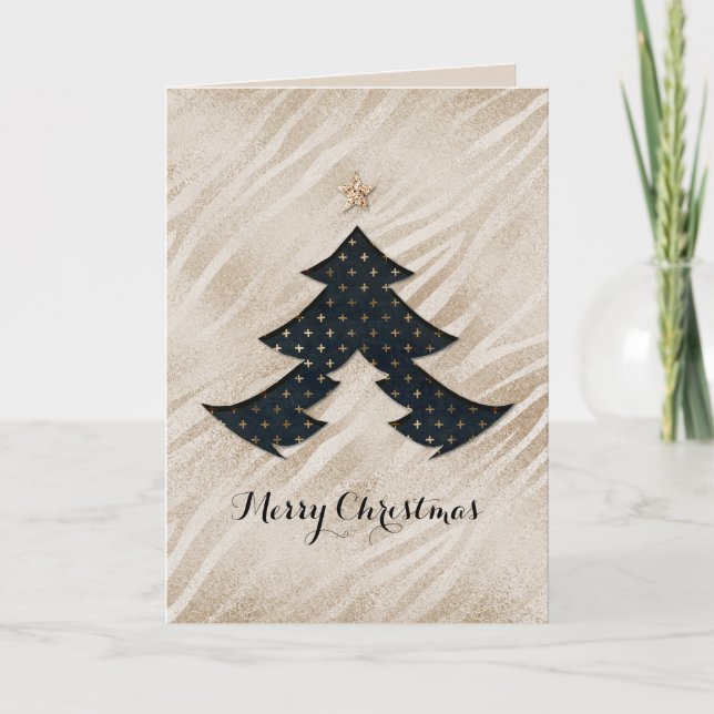 Modern Black and Gold Christmas Tree Card (Front)