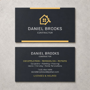 Modern Black and Gold Contractor Business Card
