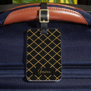 Modern Black and Gold Diamond Luggage Tag
