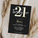 Modern Black and Gold Elegant 21st Birthday<br><div class="desc">A simple modern 21st birthday invitation featuring elegant calligraphy script typography and minimalist design in black with gold foil.</div>