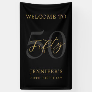 Modern Black and Gold Elegant 50th Birthday Banner