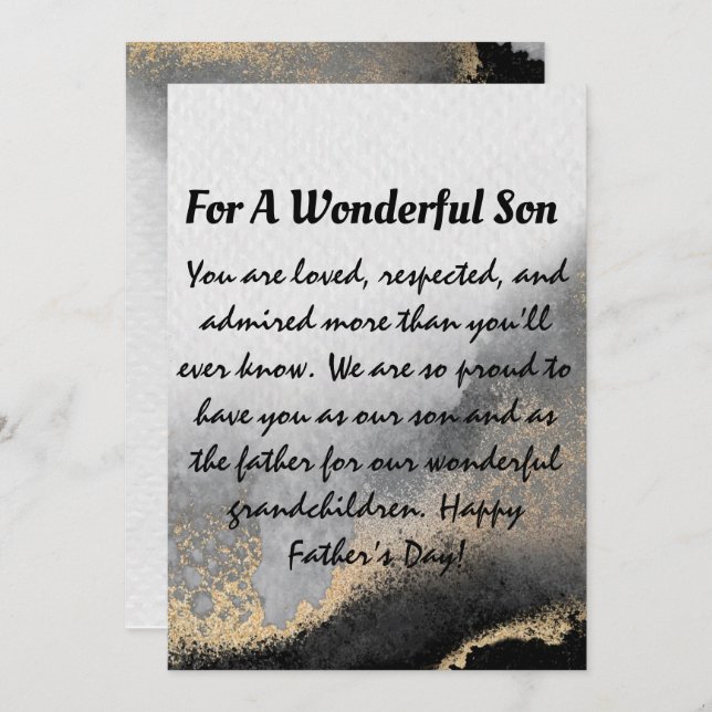 Modern Black and Gold Fathers Day For Son Holiday Card (Front/Back)