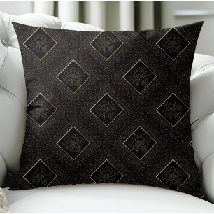 Modern Black and Gold Floral Glitter Chic Pattern Cushion