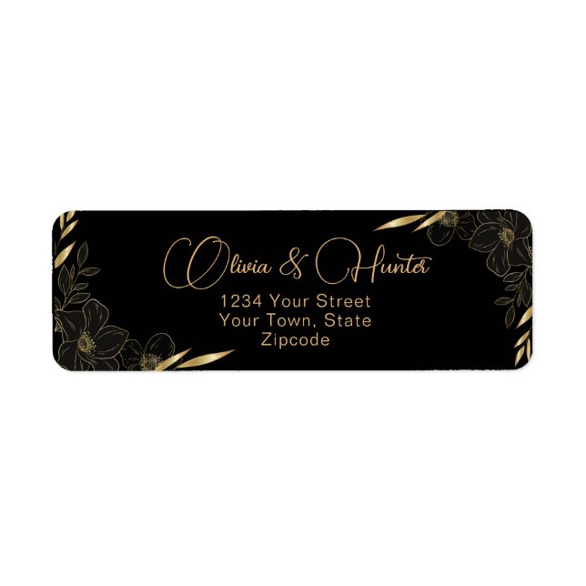 Modern Black and Gold Floral wedding address (Front)