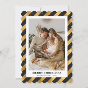 Modern Black and Gold Foil Photo Merry Christmas Holiday Card