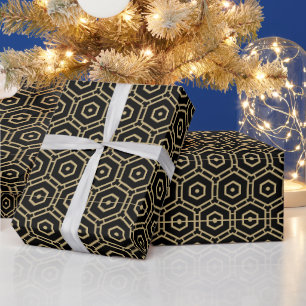 Modern black and gold geometric decorative pattern wrapping paper