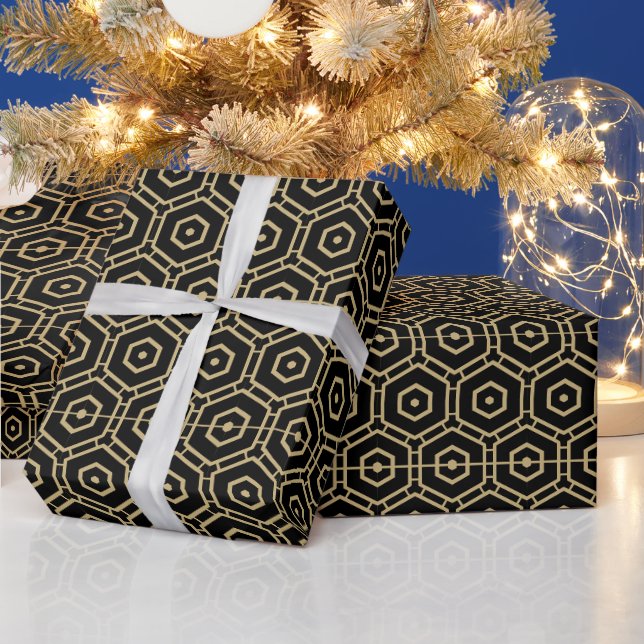 Modern black and gold geometric decorative pattern wrapping paper (Holidays)
