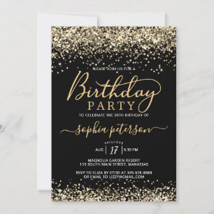 Modern Black and Gold Glitter Any Age Birthday Invitation
