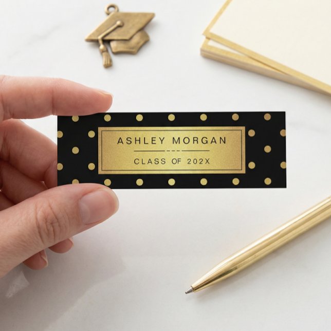 Modern Black and Gold Glitter Graduation Name Card (Creator Uploaded)