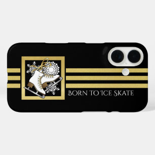 Modern Black and Gold Glitter Ice Skating iPhone 16 Case