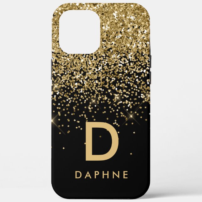Modern black and gold glitter initial monogram Case-Mate iPhone case (Back)