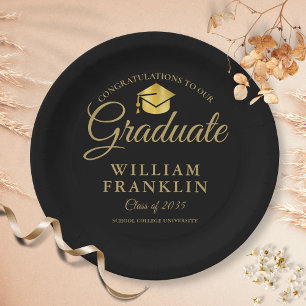 Modern Black And Gold Graduation Party Paper Plate