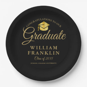 Modern Black And Gold Graduation Party Paper Plate