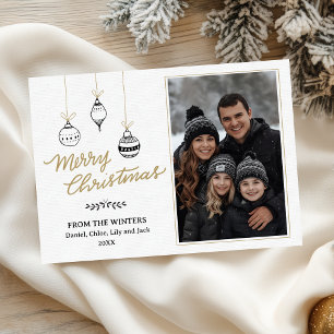 Modern Black and Gold Hand-Drawn Family Photo Holiday Card