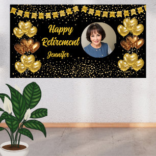 Modern Black and Gold Happy Retirement Banner