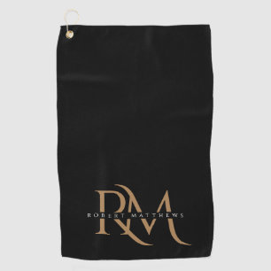 Modern Black and Gold Initials Elegant Monogrammed Golf Towel