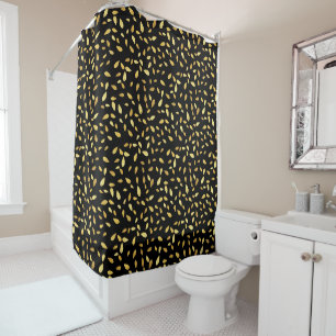 Modern Black and Gold Leaves Illustrated Pattern Shower Curtain