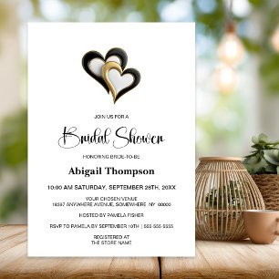 Modern Black and Gold Love Hearts Bridal Shower Invitation