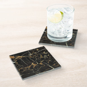 Modern Black and Gold Marble   Custom Glass Coaster