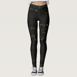 Modern Black and Gold Marbled  Leggings