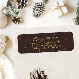 Modern Black and Gold Merry Christmas Address