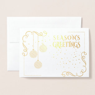 Modern Black and Gold Minimal Holiday Baubles Foil Card