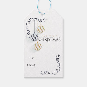 Modern Black and Gold Minimal Holiday Baubles Gift Tags