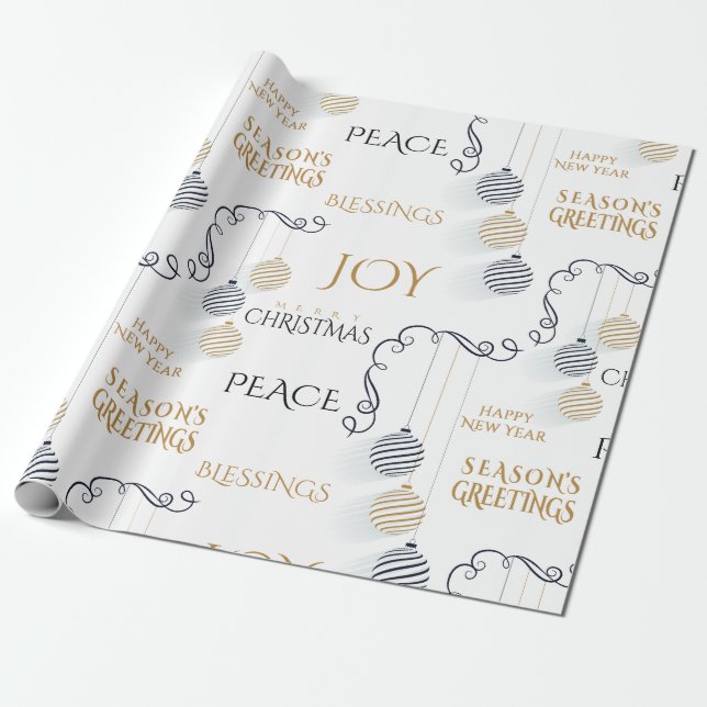 Modern Black and Gold Minimal Holiday Baubles Wrapping Paper (Unrolled)