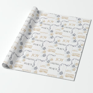 Modern Black and Gold Minimal Holiday Baubles Wrapping Paper
