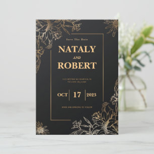 Modern Black And Gold Minimalist Save The Date