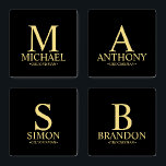 Modern Black and Gold Monogram and Name Groomsman Coaster Set<br><div class="desc">Modern Personalised Groomsman Gifts featuring personalised monogram, groomsman's name and title in gold classic serif font style on black background. Also perfect for Best Man, Father of the Bride and more. Please Note: The foil details are simulated in the artwork. No actual foil will be used in the making of...</div>