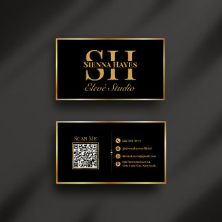Modern Black and Gold Monogram Business Card
