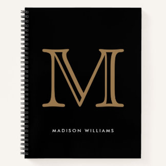 Modern Black and Gold Monogram Initial Notebook